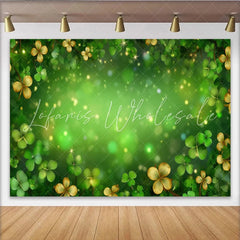 Lofaris St. Patrick’s Day Backdrop Elegant Gold and Green Clovers Frame for Irish Luck Party Photography Background