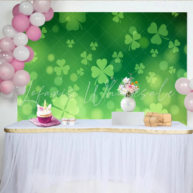 Lofaris St. Patrick’s Day Backdrop Floating Green Shamrocks and Clovers Pattern Background for Holiday Party Decor