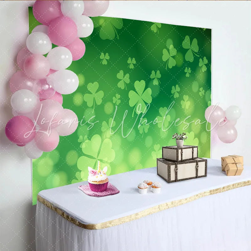 Lofaris St. Patrick’s Day Backdrop Floating Green Shamrocks and Clovers Pattern Background for Holiday Party Decor