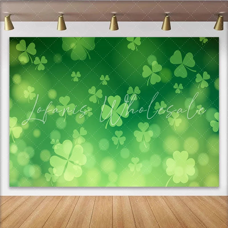 Lofaris St. Patrick’s Day Backdrop Floating Green Shamrocks and Clovers Pattern Background for Holiday Party Decor