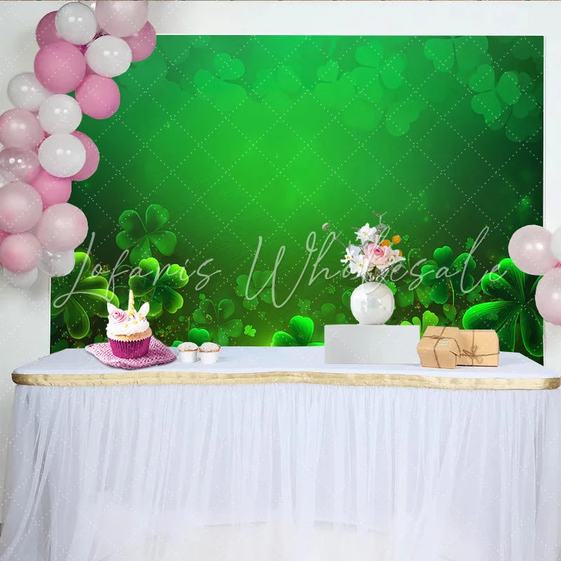 Lofaris St. Patrick’s Day Backdrop Glowing Green Shamrocks Clover Background for Irish Festival Party Decoration