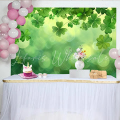 Lofaris St. Patrick’s Day Backdrop Hanging Clovers with Soft Green Bokeh Blur