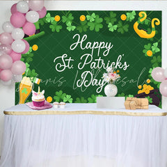 Lofaris St. Patrick’s Day Backdrop Happy St. Patrick’s Day Frame with Harp and Leprechaun Hat for Irish Party