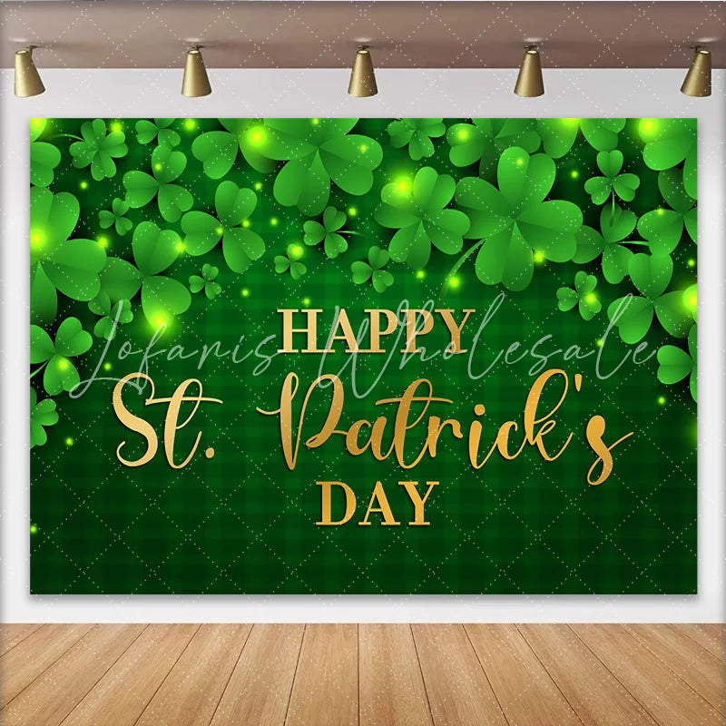 Lofaris St. Patrick’s Day Backdrop Happy St. Patrick’s Day Gold Text on Green Plaid Background for Irish Party
