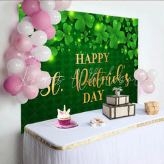 Lofaris St. Patrick’s Day Backdrop Happy St. Patrick’s Day Gold Text on Green Plaid Background for Irish Party
