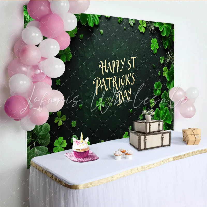 Lofaris St. Patrick’s Day Backdrop Happy St. Patrick’s Day Text on Dark Stone