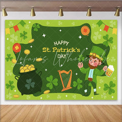 Lofaris St. Patrick’s Day Backdrop Lucky Leprechaun with Pot of Gold and Shamrocks Party Decoration