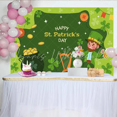 Lofaris St. Patrick’s Day Backdrop Lucky Leprechaun with Pot of Gold and Shamrocks Party Decoration