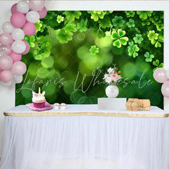 Lofaris St. Patrick’s Day Backdrop Lush Clover Border and Green Bokeh Background