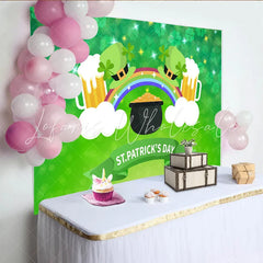 Lofaris St. Patrick’s Day Backdrop Pot of Gold and Rainbow with Beer Mugs Background for Irish Festival Party