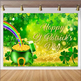 Lofaris St. Patrick’s Day Backdrop Rainbow and Pot of Gold with Golden Text Background for Irish Holiday Party