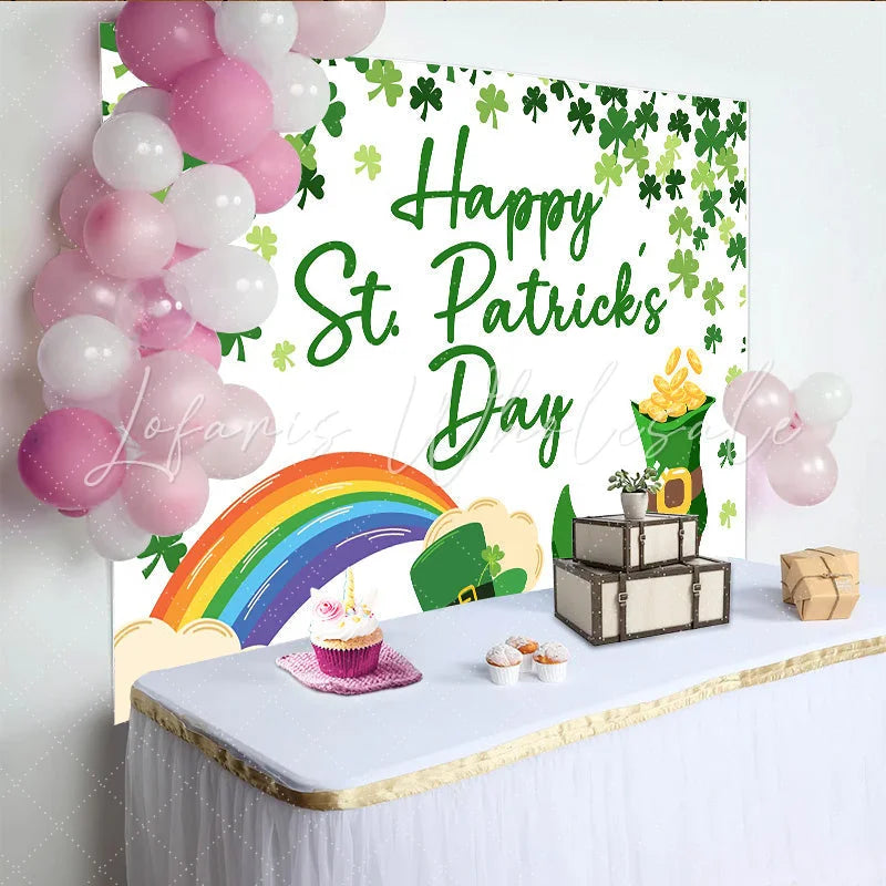 Lofaris St. Patrick’s Day Backdrop Rainbow Leprechaun Boot and Gold Coins Background for Kids Birthday Party