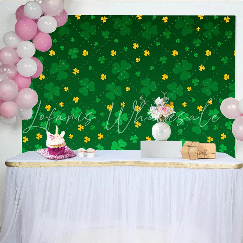 Lofaris St. Patrick’s Day Backdrop Seamless Green and Yellow Shamrock Pattern Clover Background