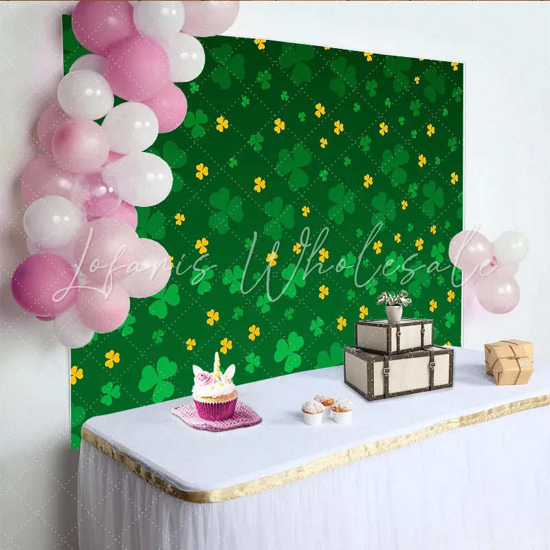 Lofaris St. Patrick’s Day Backdrop Seamless Green and Yellow Shamrock Pattern Clover Background