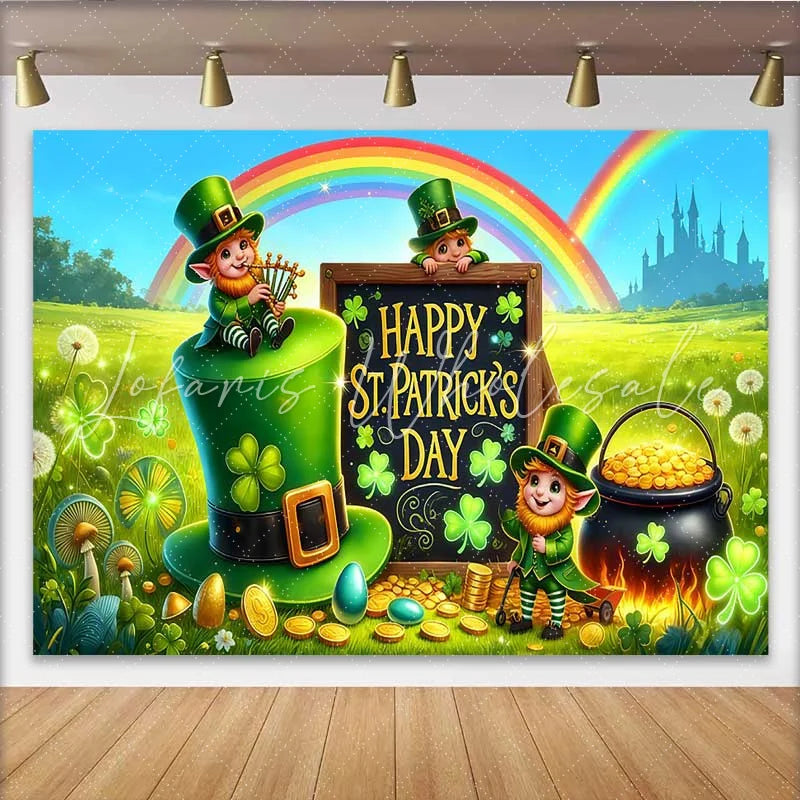 Lofaris St Patricks Day Castle Rainbow Backdrop Lucky Leprechaun Field Party Banner