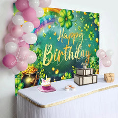 Lofaris St Patricks Day Happy Birthday Backdrop Green Clovers Rainbow Pot of Gold Lucky Spring Party Decor