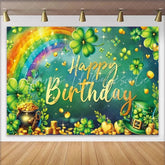 Lofaris St Patricks Day Happy Birthday Backdrop Green Clovers Rainbow Pot of Gold Lucky Spring Party Decor