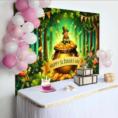 Lofaris St Patricks Day Pot of Gold Backdrop Lucky Leprechaun and Shamrocks Party Banner