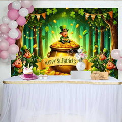 Lofaris St Patricks Day Pot of Gold Backdrop Lucky Leprechaun and Shamrocks Party Banner