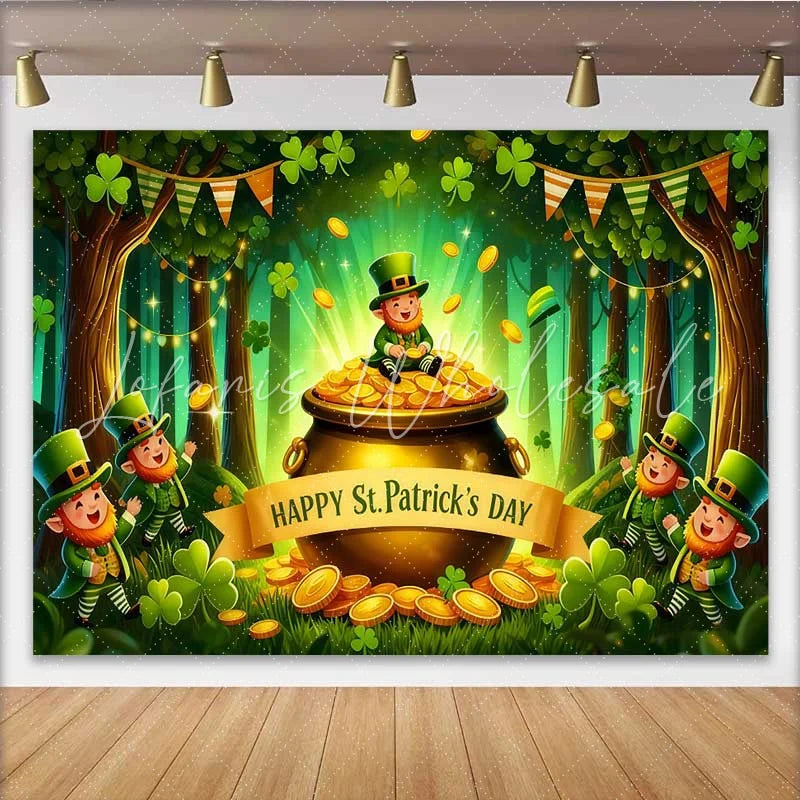 Lofaris St Patricks Day Pot of Gold Backdrop Lucky Leprechaun and Shamrocks Party Banner
