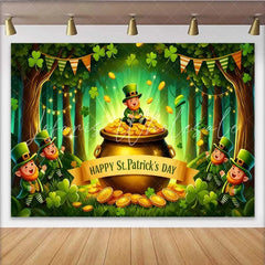 Lofaris St Patricks Day Pot of Gold Backdrop Lucky Leprechaun and Shamrocks Party Banner