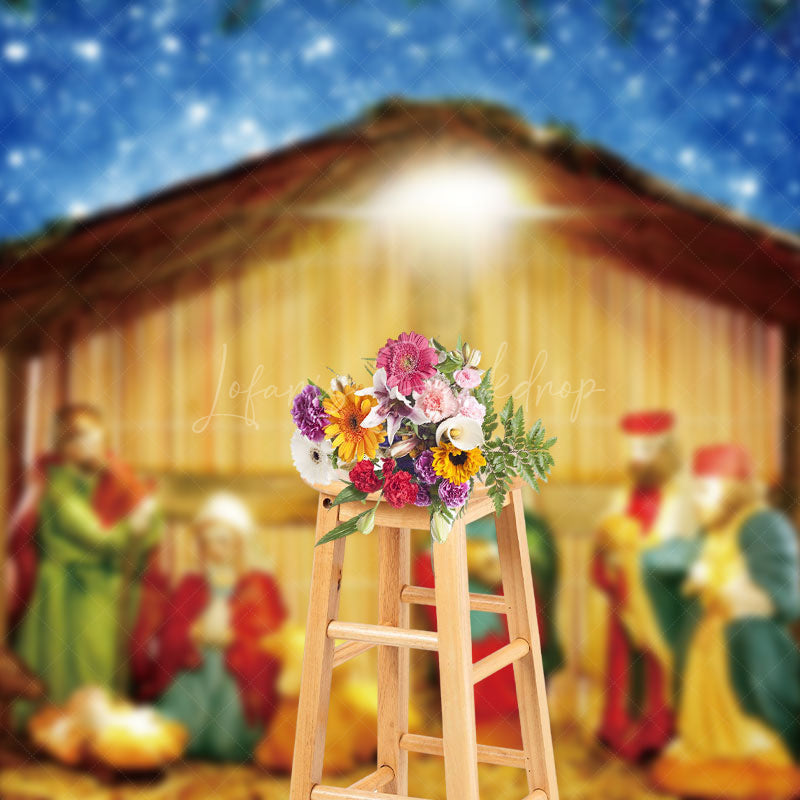 Lofaris Starry Holy Snowy Night Nativity Christmas Backdrop