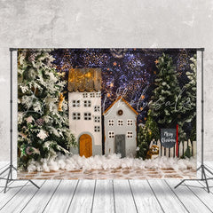 Lofaris Starry Night Snowy House Tree Christmas Backdrop