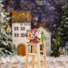 Lofaris Starry Night Snowy House Tree Christmas Backdrop
