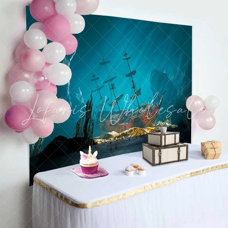 Lofaris Sunken Pirate Ship Underwater Backdrop Deep Sea Treasure Adventure Party Decorations Photography Background