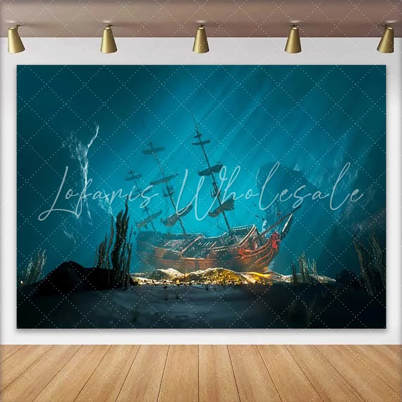 Lofaris Sunken Pirate Ship Underwater Backdrop Deep Sea Treasure Adventure Party Decorations Photography Background