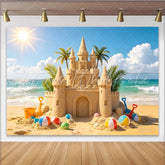 Lofaris Sunny Beach Sandcastle Photography Backdrop for Summer Vacation Vibrant Beach Balls and Photo Studio Background Decor