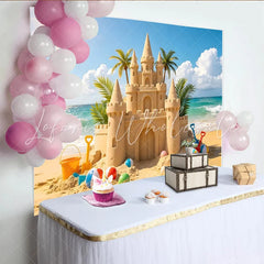 Lofaris Sunny Beach Sandcastle Photography Backdrop for Summer Vacation Vibrant Beach Balls and Photo Studio Background Decor