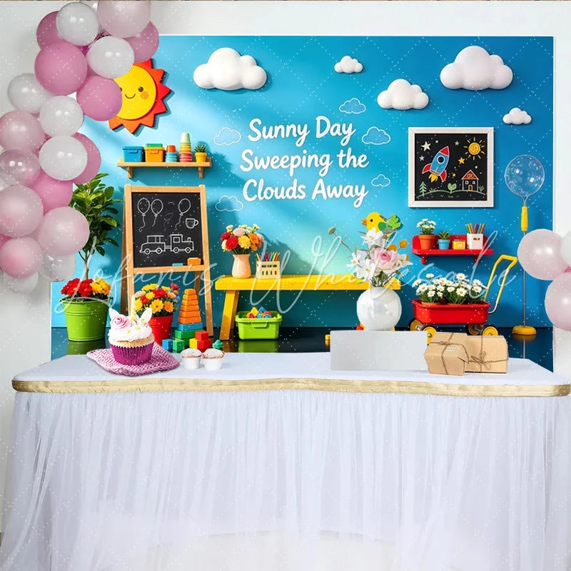 Lofaris Sunny Day Playroom Kids Photography Backdrop with Colorful Toys Vibrant Blue Wall Background for Studio Photoshoots