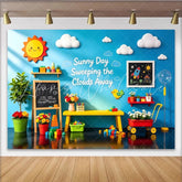 Lofaris Sunny Day Playroom Kids Photography Backdrop with Colorful Toys Vibrant Blue Wall Background for Studio Photoshoots
