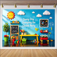 Lofaris Sunny Day Playroom Kids Photography Backdrop with Colorful Toys Vibrant Blue Wall Background for Studio Photoshoots