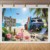 Lofaris Sunny Summer Beach Photography Backdrop with Ocean Waves and Surfboards Tropical Vacation Background for Party Decor and Photoshoot