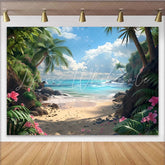 Lofaris Sunny Tropical Beach Photography Backdrop with Palm Trees Scenic Ocean View Background for Summer Vacation Photoshoot
