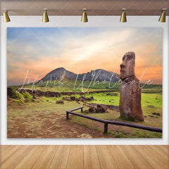 Lofaris Sunset Easter Island Moai Statue Mountain Backdrop Ancient Historic Ruins Landscape Photography Background