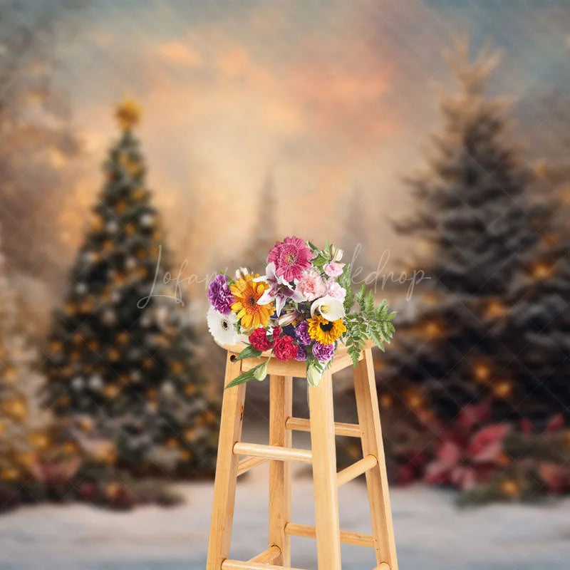 Lofaris Sunset Sky Xmas Trees Forest Christmas Vibe Backdrop