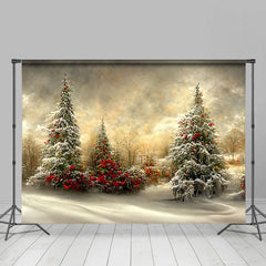 Lofaris Sunset Snowy Pine Trees Festive Christmas Backdrop