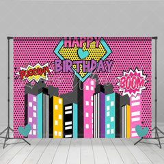 Lofaris Superhero Cityscape Pink Comic Party Photography Birthday Backdrop