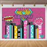 Lofaris Superhero Cityscape Pink Comic Party Photography Birthday Backdrop