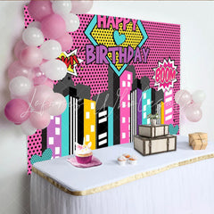 Lofaris Superhero Cityscape Pink Comic Party Photography Birthday Backdrop