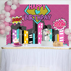 Lofaris Superhero Cityscape Pink Comic Party Photography Birthday Backdrop