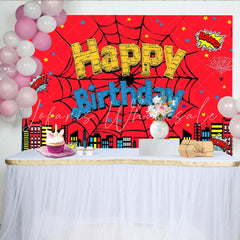 Lofaris Superhero Spider Inspired Birthday Backdrop Comic Book Cityscape for Boys Party Web Themed Photo Booth Decor