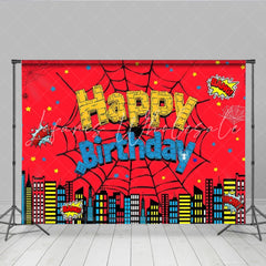 Lofaris Superhero Spider Inspired Birthday Backdrop Comic Book Cityscape for Boys Party Web Themed Photo Booth Decor