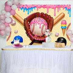 Lofaris Sweet Baseball Birthday Backdrop with Pink Frosting and Sprinkles Fun Sports Theme Photography Background for Party