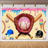 Lofaris Sweet Baseball Birthday Backdrop with Pink Frosting and Sprinkles Fun Sports Theme Photography Background for Party