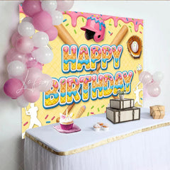 Lofaris Sweet Baseball Birthday Backdrop with Pink Helmet and Bats Colorful Sprinkles Photo Background for Boys’ Sports Theme Party