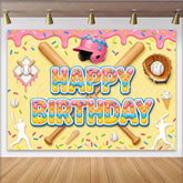 Lofaris Sweet Baseball Birthday Backdrop with Pink Helmet and Bats Colorful Sprinkles Photo Background for Boys’ Sports Theme Party